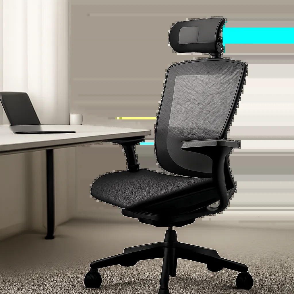 Une chaise de bureau ergonomique réglable mise en valeur dans un environnement de travail moderne. L’image illustre le confort, le maintien lombaire et l’usage quotidien intensif devant ordinateur.